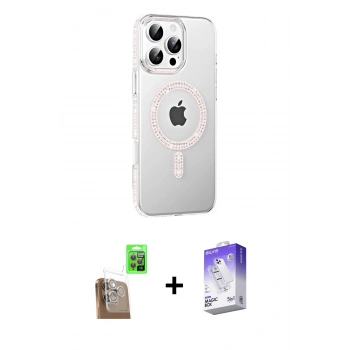 MARSİLYAN™- iPhone 16 Pro Max Kılıf Yörünge Koleksiyonu - Siyah Bilvis 5in1 3D Magic Cam Ekran Koruyucu + Raze Metal Kamera Lens - CLTM