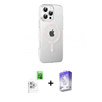 MARSİLYAN™- iPhone 16 Pro Max Kılıf Yörünge Koleksiyonu - Siyah Bilvis 5in1 3D Magic Cam Ekran Koruyucu + Raze Metal Kamera Lens - BZ