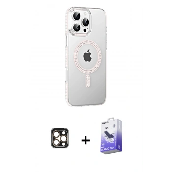 MARSİLYAN™- iPhone 16 Pro Max Kılıf Yörünge Koleksiyonu - Siyah Bilvis 5in1 5D Magic Hayalet Cam Ekran Koruyucu + PVD Metal Kamera Lens - GD
