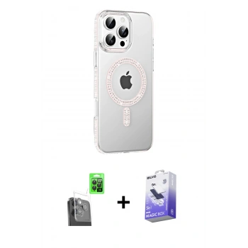 MARSİLYAN™- iPhone 16 Pro Max Kılıf Yörünge Koleksiyonu - Siyah Bilvis 5in1 5D Magic Hayalet Cam Ekran Koruyucu + Raze Metal Kamera Lens - SH