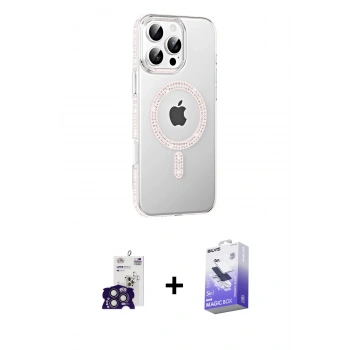 MARSİLYAN™- iPhone 16 Pro Max Kılıf Yörünge Koleksiyonu - Siyah Bilvis 5in1 5D Magic Hayalet Cam Ekran Koruyucu + Bilvis Titan Kamera Lens - TMGI