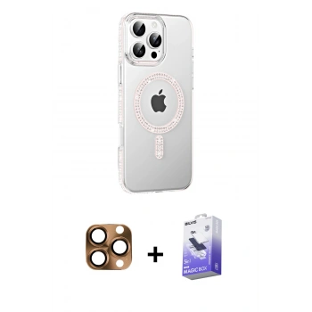 MARSİLYAN™- iPhone 16 Pro Max Kılıf Yörünge Koleksiyonu - Siyah Bilvis 5in1 5D Magic Hayalet Cam Ekran Koruyucu + Pers Alüminyum Kamera Lens - CLTM