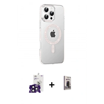 MARSİLYAN™- iPhone 16 Pro Max Kılıf Yörünge Koleksiyonu - Siyah Bilvis Hayalet Cam Ekran Koruyucu + Bilvis Titan Kamera Lens - SH