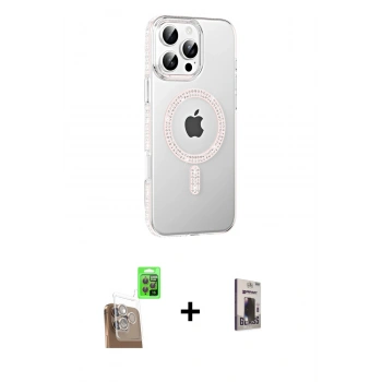 MARSİLYAN™- iPhone 16 Pro Max Kılıf Yörünge Koleksiyonu - Siyah Bilvis Hayalet Cam Ekran Koruyucu + Raze Metal Kamera Lens - CLTM