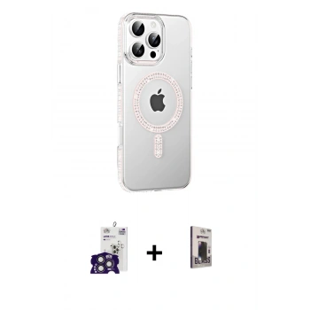MARSİLYAN™- iPhone 16 Pro Max Kılıf Yörünge Koleksiyonu - Siyah Bilvis Hayalet Cam Ekran Koruyucu + Bilvis Titan Kamera Lens - TMGI