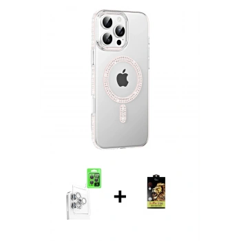 MARSİLYAN™- iPhone 16 Pro Max Kılıf Yörünge Koleksiyonu - Siyah Buffer Cam Ekran Koruyucu + Raze Metal Kamera Lens - BZ