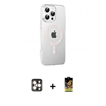 MARSİLYAN™- iPhone 16 Pro Max Kılıf Yörünge Koleksiyonu - Siyah Buffer Cam Ekran Koruyucu + PVD Metal Kamera Lens - GD