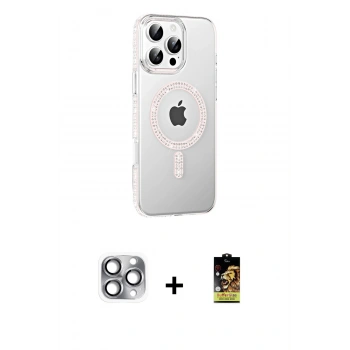 MARSİLYAN™- iPhone 16 Pro Max Kılıf Yörünge Koleksiyonu - Siyah Buffer Cam Ekran Koruyucu + Pers Alüminyum Kamera Lens - GI