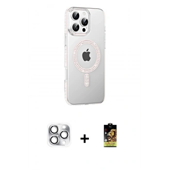 MARSİLYAN™- iPhone 16 Pro Max Kılıf Yörünge Koleksiyonu - Siyah Buffer Cam Ekran Koruyucu + Pers Alüminyum Kamera Lens - GS