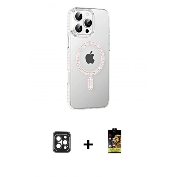 MARSİLYAN™- iPhone 16 Pro Max Kılıf Yörünge Koleksiyonu - Siyah Buffer Cam Ekran Koruyucu + PVD Metal Kamera Lens - SH