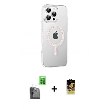 MARSİLYAN™- iPhone 16 Pro Max Kılıf Yörünge Koleksiyonu - Siyah Buffer Cam Ekran Koruyucu + Raze Metal Kamera Lens - SH