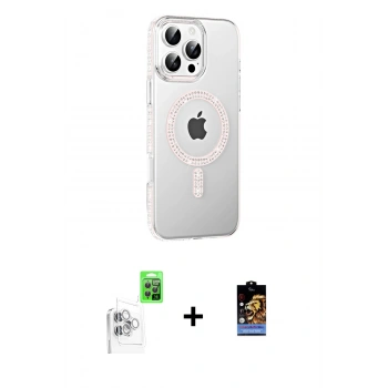 MARSİLYAN™- iPhone 16 Pro Max Kılıf Yörünge Koleksiyonu - Siyah Buffer Hayalet Cam Ekran Koruyucu + Raze Metal Kamera Lens - BZ