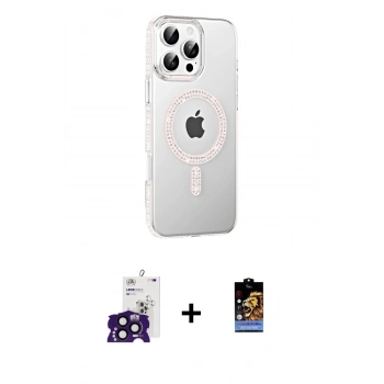 MARSİLYAN™- iPhone 16 Pro Max Kılıf Yörünge Koleksiyonu - Siyah Buffer Hayalet Cam Ekran Koruyucu + Bilvis Titan Kamera Lens - SH