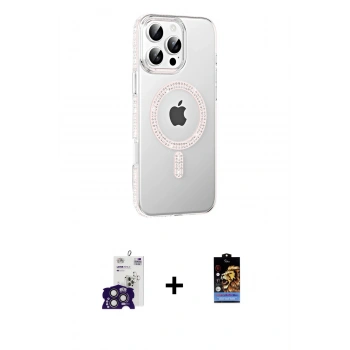 MARSİLYAN™- iPhone 16 Pro Max Kılıf Yörünge Koleksiyonu - Siyah Buffer Hayalet Cam Ekran Koruyucu + Bilvis Titan Kamera Lens - TMGI