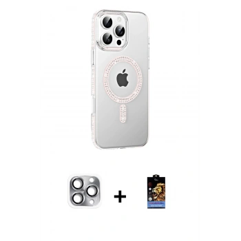 MARSİLYAN™- iPhone 16 Pro Max Kılıf Yörünge Koleksiyonu - Siyah Buffer Hayalet Cam Ekran Koruyucu + Pers Alüminyum Kamera Lens - GI