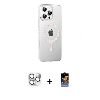 MARSİLYAN™- iPhone 16 Pro Max Kılıf Yörünge Koleksiyonu - Siyah Buffer Hayalet Cam Ekran Koruyucu + Pers Alüminyum Kamera Lens - GS