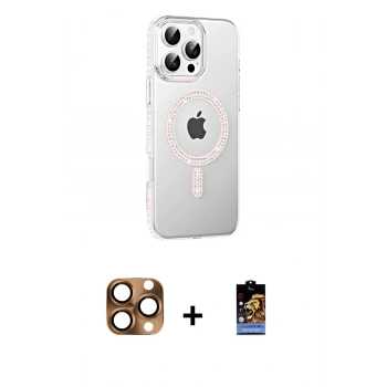 MARSİLYAN™- iPhone 16 Pro Max Kılıf Yörünge Koleksiyonu - Siyah Buffer Hayalet Cam Ekran Koruyucu + Pers Alüminyum Kamera Lens - CLTM