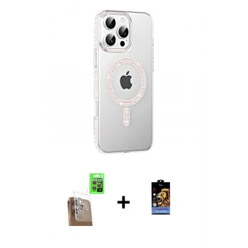 MARSİLYAN™- iPhone 16 Pro Max Kılıf Yörünge Koleksiyonu - Siyah Buffer Hayalet Cam Ekran Koruyucu + Raze Metal Kamera Lens - CLTM