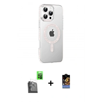 MARSİLYAN™- iPhone 16 Pro Max Kılıf Yörünge Koleksiyonu - Siyah Buffer Hayalet Cam Ekran Koruyucu + Raze Metal Kamera Lens - SH