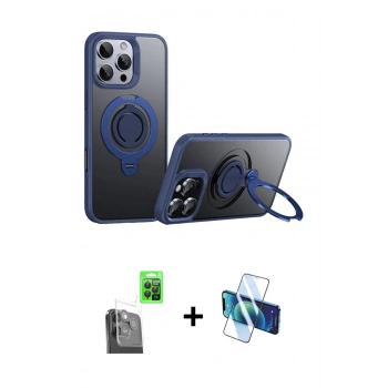 MARSİLYAN™- iPhone 16 Pro Max Kılıf Zirve Çizgi Prime - Siyah 3D Antistatik Cam Ekran Koruyucu + Raze Metal Kamera Lens - SH