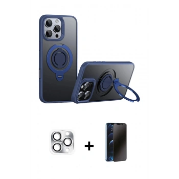MARSİLYAN™- iPhone 16 Pro Max Kılıf Zirve Çizgi Prime - Siyah 3D Antistatik Hayalet Cam Ekran Koruyucu + Pers Alüminyum Kamera Lens - GS