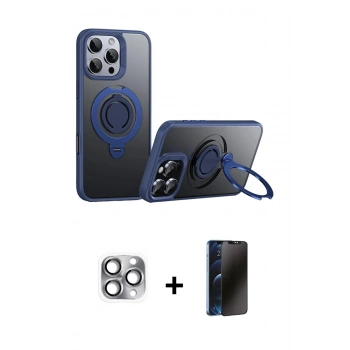 MARSİLYAN™- iPhone 16 Pro Max Kılıf Zirve Çizgi Prime - Siyah 3D Antistatik Hayalet Cam Ekran Koruyucu + Pers Alüminyum Kamera Lens - GI