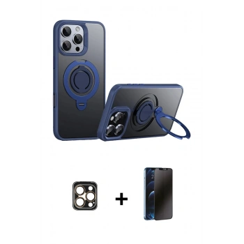 MARSİLYAN™- iPhone 16 Pro Max Kılıf Zirve Çizgi Prime - Siyah 3D Antistatik Hayalet Cam Ekran Koruyucu + PVD Metal Kamera Lens - GD