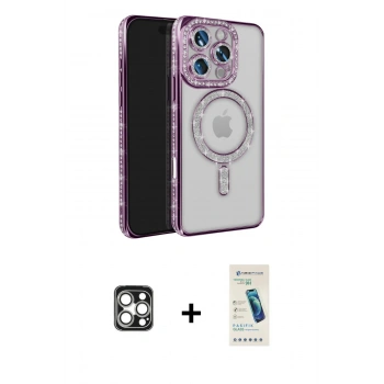 MARSİLYAN™- iPhone 16 Pro Max Kılıf Zirve Doku Prime - Şeffaf Pasifik Cam Ekran Koruyucu + PVD Metal Kamera Lens - GS