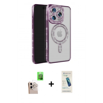 MARSİLYAN™- iPhone 16 Pro Max Kılıf Zirve Doku Prime - Şeffaf Pasifik Cam Ekran Koruyucu + Raze Metal Kamera Lens - NLGY