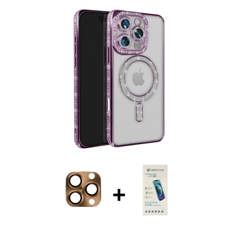 MARSİLYAN™- iPhone 16 Pro Max Kılıf Zirve Doku Prime - Şeffaf Pasifik Cam Ekran Koruyucu + Pers Alüminyum Kamera Lens - CLTM
