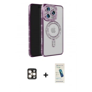 MARSİLYAN™- iPhone 16 Pro Max Kılıf Zirve Doku Prime - Şeffaf Pasifik Cam Ekran Koruyucu + PVD Metal Kamera Lens - GD
