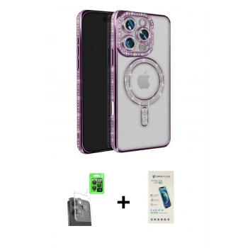 MARSİLYAN™- iPhone 16 Pro Max Kılıf Zirve Doku Prime - Şeffaf Pasifik Cam Ekran Koruyucu + Raze Metal Kamera Lens - SH