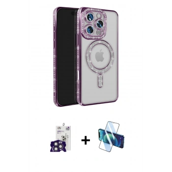 MARSİLYAN™- iPhone 16 Pro Max Kılıf Zirve Doku Prime - Siyah 3D Antistatik Cam Ekran Koruyucu + Bilvis Titan Kamera Lens - TMGI
