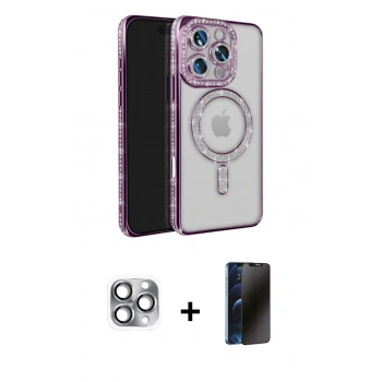 MARSİLYAN™- iPhone 16 Pro Max Kılıf Zirve Doku Prime - Siyah 3D Antistatik Hayalet Cam Ekran Koruyucu + Pers Alüminyum Kamera Lens - GI