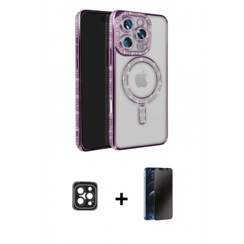 MARSİLYAN™- iPhone 16 Pro Max Kılıf Zirve Doku Prime - Siyah 3D Antistatik Hayalet Cam Ekran Koruyucu + PVD Metal Kamera Lens - SH