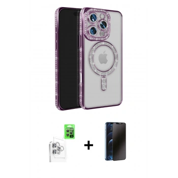 MARSİLYAN™- iPhone 16 Pro Max Kılıf Zirve Doku Prime - Siyah 3D Antistatik Hayalet Cam Ekran Koruyucu + Raze Metal Kamera Lens - BZ