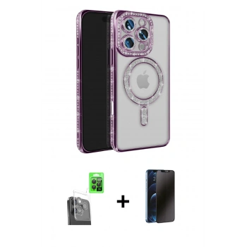 MARSİLYAN™- iPhone 16 Pro Max Kılıf Zirve Doku Prime - Siyah 3D Antistatik Hayalet Cam Ekran Koruyucu + Raze Metal Kamera Lens - SH