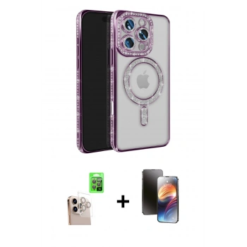 MARSİLYAN™- iPhone 16 Pro Max Kılıf Zirve Doku Prime - Siyah 3D Antistatik Mat Seramik Nano Ekran Koruyucu + Raze Metal Kamera Lens - NLGY