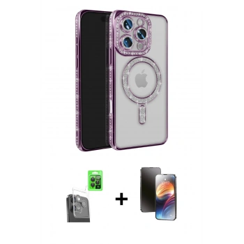 MARSİLYAN™- iPhone 16 Pro Max Kılıf Zirve Doku Prime - Siyah 3D Antistatik Mat Seramik Nano Ekran Koruyucu + Raze Metal Kamera Lens - SH