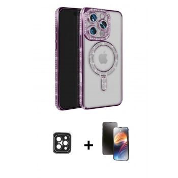 MARSİLYAN™- iPhone 16 Pro Max Kılıf Zirve Doku Prime - Siyah 3D Antistatik Mat Seramik Nano Ekran Koruyucu + PVD Metal Kamera Lens - SH