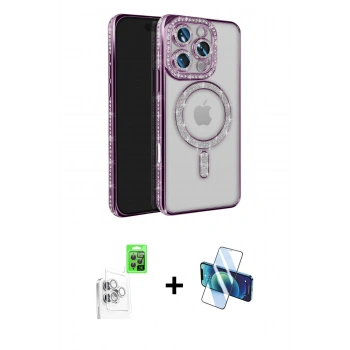 MARSİLYAN™- iPhone 16 Pro Max Kılıf Zirve Doku Prime - Siyah 3D Antistatik Seramik Nano Ekran Koruyucu + Raze Metal Kamera Lens - BZ
