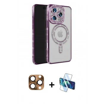 MARSİLYAN™- iPhone 16 Pro Max Kılıf Zirve Doku Prime - Siyah 3D Antistatik Seramik Nano Ekran Koruyucu + Pers Alüminyum Kamera Lens - CLTM