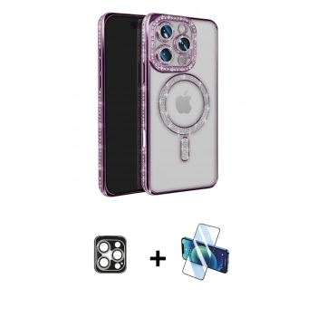 MARSİLYAN™- iPhone 16 Pro Max Kılıf Zirve Doku Prime - Siyah 3D Antistatik Seramik Nano Ekran Koruyucu + PVD Metal Kamera Lens - GS