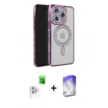 MARSİLYAN™- iPhone 16 Pro Max Kılıf Zirve Doku Prime - Siyah Bilvis 5in1 3D Magic Cam Ekran Koruyucu + Raze Metal Kamera Lens - BZ