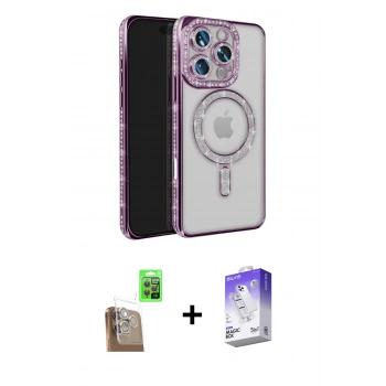 MARSİLYAN™- iPhone 16 Pro Max Kılıf Zirve Doku Prime - Siyah Bilvis 5in1 3D Magic Cam Ekran Koruyucu + Raze Metal Kamera Lens - CLTM
