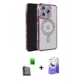 MARSİLYAN™- iPhone 16 Pro Max Kılıf Zirve Doku Prime - Siyah Bilvis 5in1 5D Magic Hayalet Cam Ekran Koruyucu + Raze Metal Kamera Lens - SH