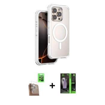 MARSİLYAN™- iPhone 16 Pro Max Kılıf Zirve Klasik Prime - Şeffaf 360 Full Body Arka Koruyucu + Raze Metal Kamera Lens - CLTM