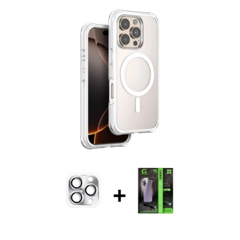 MARSİLYAN™- iPhone 16 Pro Max Kılıf Zirve Klasik Prime - Şeffaf 360 Full Body Arka Koruyucu + Pers Alüminyum Kamera Lens - GS