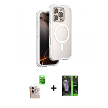 MARSİLYAN™- iPhone 16 Pro Max Kılıf Zirve Klasik Prime - Şeffaf 360 Full Body Arka Koruyucu + Raze Metal Kamera Lens - NLGY