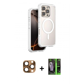 MARSİLYAN™- iPhone 16 Pro Max Kılıf Zirve Klasik Prime - Şeffaf 360 Full Body Arka Koruyucu + Pers Alüminyum Kamera Lens - CLTM
